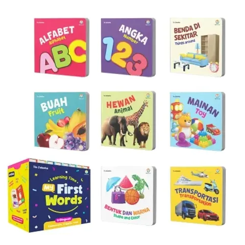 Buku Mini Boardbook Trilingual: Learning Time My First Words